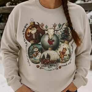 Western Christmas Long Sleeve Shirt – Bull Skull Holiday Tee – Rustic Country